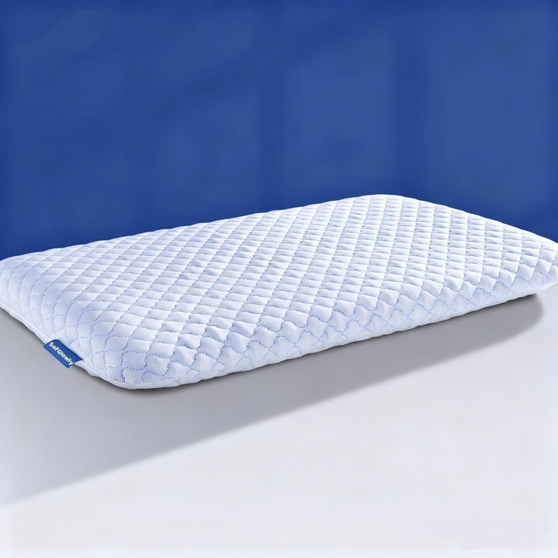 SofGlowly Thin Flat Pillow for Sleeping - 1.75" Ultra Slim Cooling Memory Foam Pillow for Stomach & Back Sleepers, Low Profile Neck Alignment Design with Soft Washable Cover,Supportive & Comfortable,16x24 Inch - Image 1