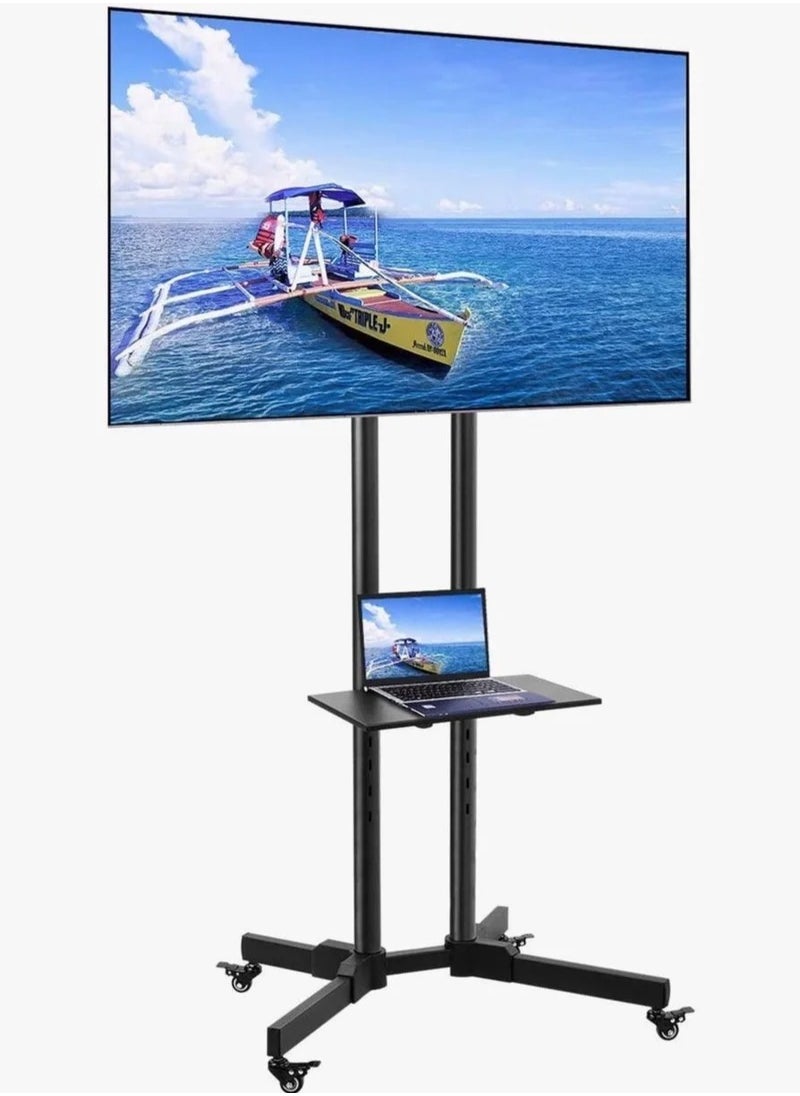 Mobile TV Stand with Height Adjustable Bracket and Lockable Wheels for 32-70" Flat and Curved Screens, Maximum Weight 50KG, Removable Shelf for A/V Equipment and Laptops, Black - pzsku/Z1311D55132E51FE265FDZ/45/_/1716967175/aed57cdb-4dd4-4598-af96-f1a87e0a5246