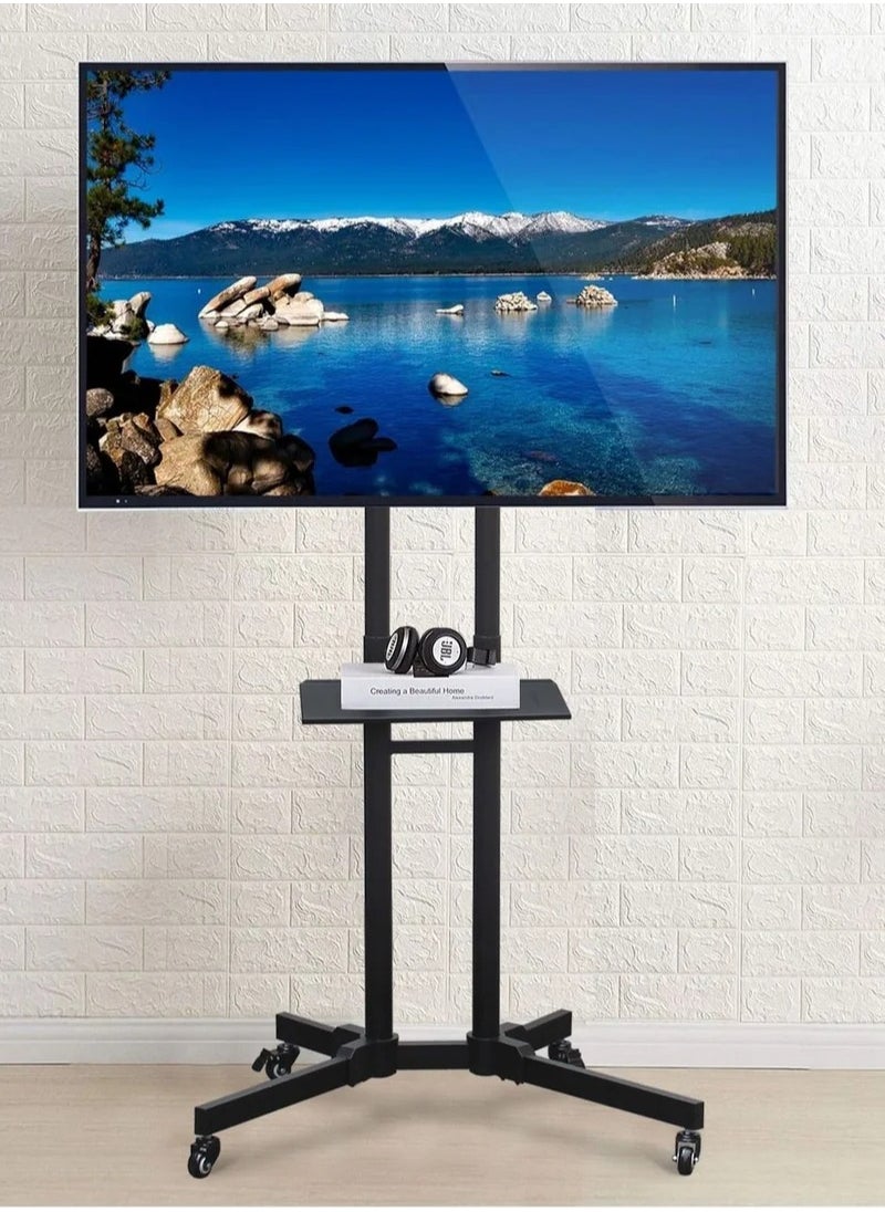 Mobile TV Stand with Height Adjustable Bracket and Lockable Wheels for 32-70" Flat and Curved Screens, Maximum Weight 50KG, Removable Shelf for A/V Equipment and Laptops, Black - pzsku/Z1311D55132E51FE265FDZ/45/_/1716967176/77e401b9-bfe8-45c3-ba70-03fa9f9cecd1