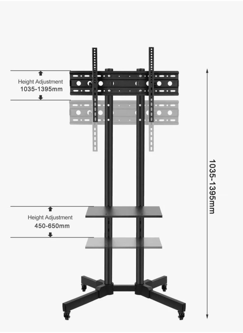 Mobile TV Stand with Height Adjustable Bracket and Lockable Wheels for 32-70" Flat and Curved Screens, Maximum Weight 50KG, Removable Shelf for A/V Equipment and Laptops, Black - pzsku/Z1311D55132E51FE265FDZ/45/_/1716967187/48ac7d71-6054-4abc-9165-2dbd1ede2d92