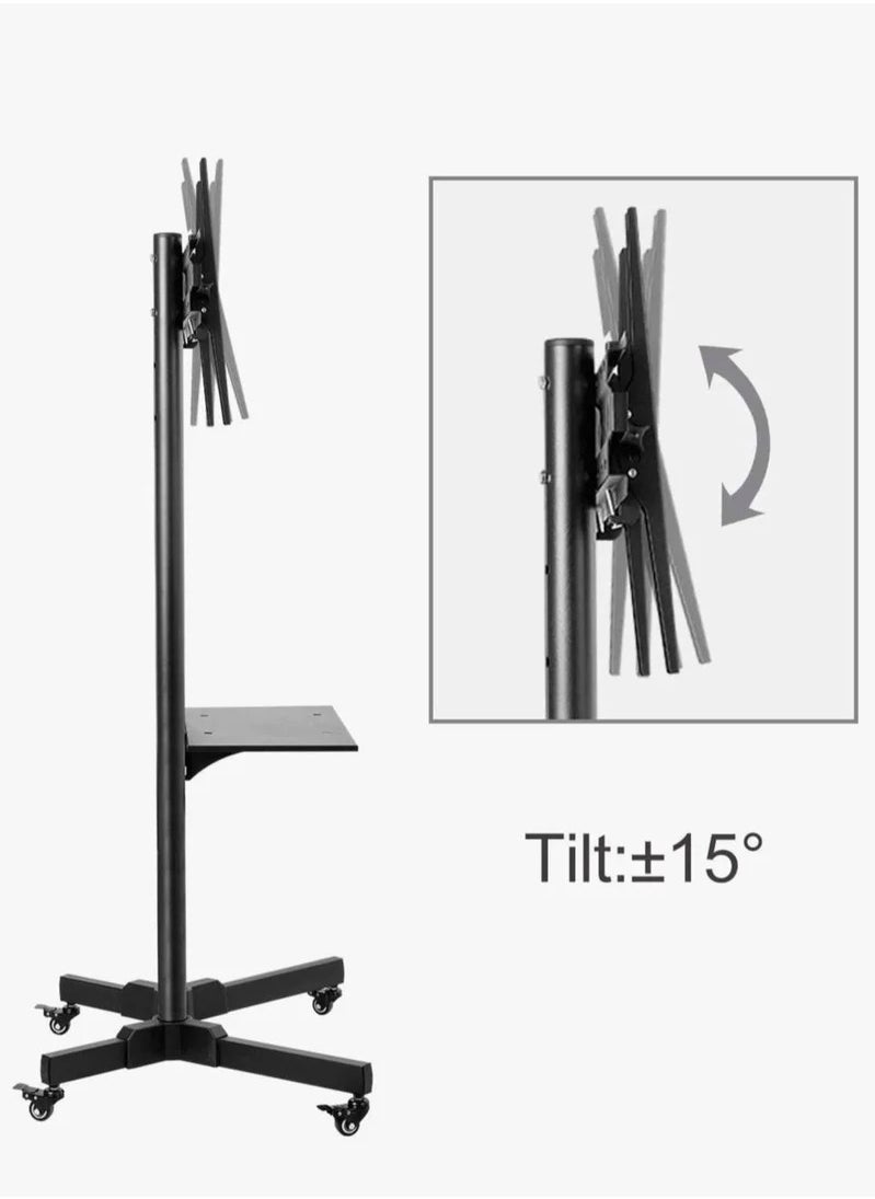 حامل تلفزيون متنقل مع دعامة ارتفاع قابلة للتعديل وعجلات قابلة للقفل للشاشات المسطحة والمنحنية مقاس 32-70 بوصة، الحد الأقصى للوزن 50 كجم، رف قابل للإزالة لمعدات الصوت والصورة وأجهزة الكمبيوتر المحمولة - pzsku/Z1311D55132E51FE265FDZ/45/_/1716967187/a9e61ce6-d15a-42e8-b289-f44b634038d9
