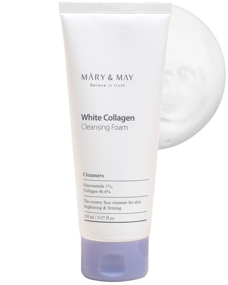 MARY & MAY Mary&May White Collagen Cleansing Foam | Collagen & Niacinamide | Firming Cleanser for Smooth, Radiant Skin | Double Cleanse | Gentle for Sensitive Skin | Korean Skincare (150ml / 5.07 fl oz) - Image 1