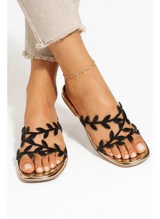 Elegant Flat slippers with Sparkling Leaf Detail SF-73