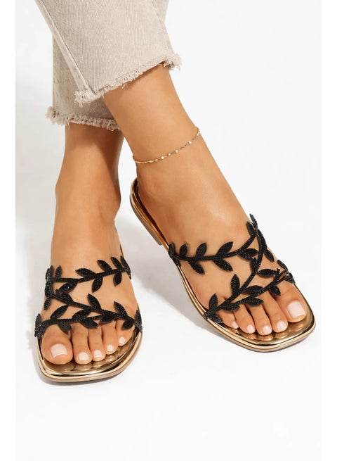Elegant Flat slippers with Sparkling Leaf Detail SF-73