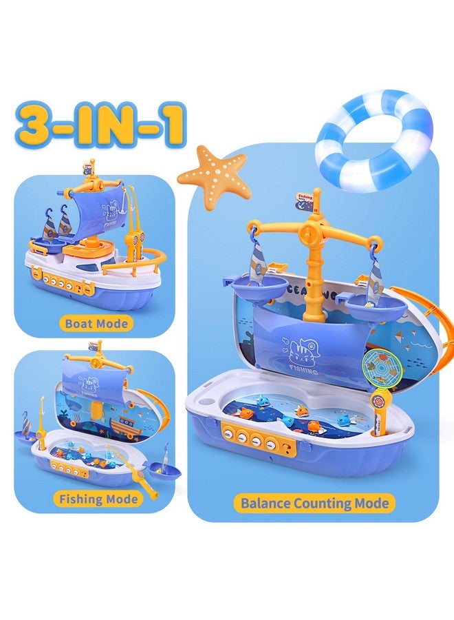 Cute Stone 3-In-1 Toy Boat, Ship Toy Fishing Game, Magnetic Fishing Toys With 10 Fish, 2 Toy Fishing Poles, Electronic Playset With Fishing Pond, Educational Gift With Music For Kids Boys Girls - Image 2
