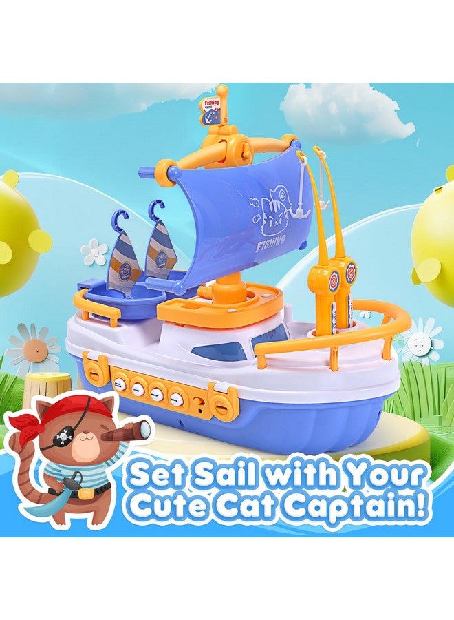 Cute Stone 3-In-1 Toy Boat, Ship Toy Fishing Game, Magnetic Fishing Toys With 10 Fish, 2 Toy Fishing Poles, Electronic Playset With Fishing Pond, Educational Gift With Music For Kids Boys Girls - Image 5
