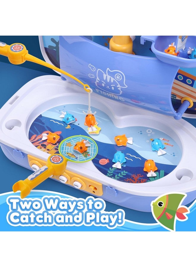Cute Stone 3-In-1 Toy Boat, Ship Toy Fishing Game, Magnetic Fishing Toys With 10 Fish, 2 Toy Fishing Poles, Electronic Playset With Fishing Pond, Educational Gift With Music For Kids Boys Girls - Image 4