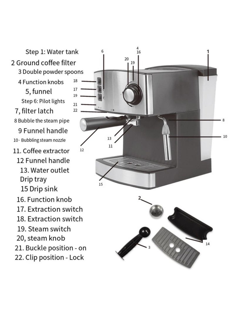 Generic - Automatic Small Multi-Function Coffee Machine 850W 5 Cups Steam Double Cup Milk Frothed Espresso - Image 1