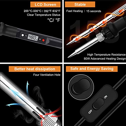 Serplex® 3 Set of Soldering Iron Kit with 5 Different Soldering Tips, 80W/220V 200-500°C Temperature Adjustable Soldering Iron with LCD Digital Display Welding Tool Fast Heating Solder Iron - Image 4