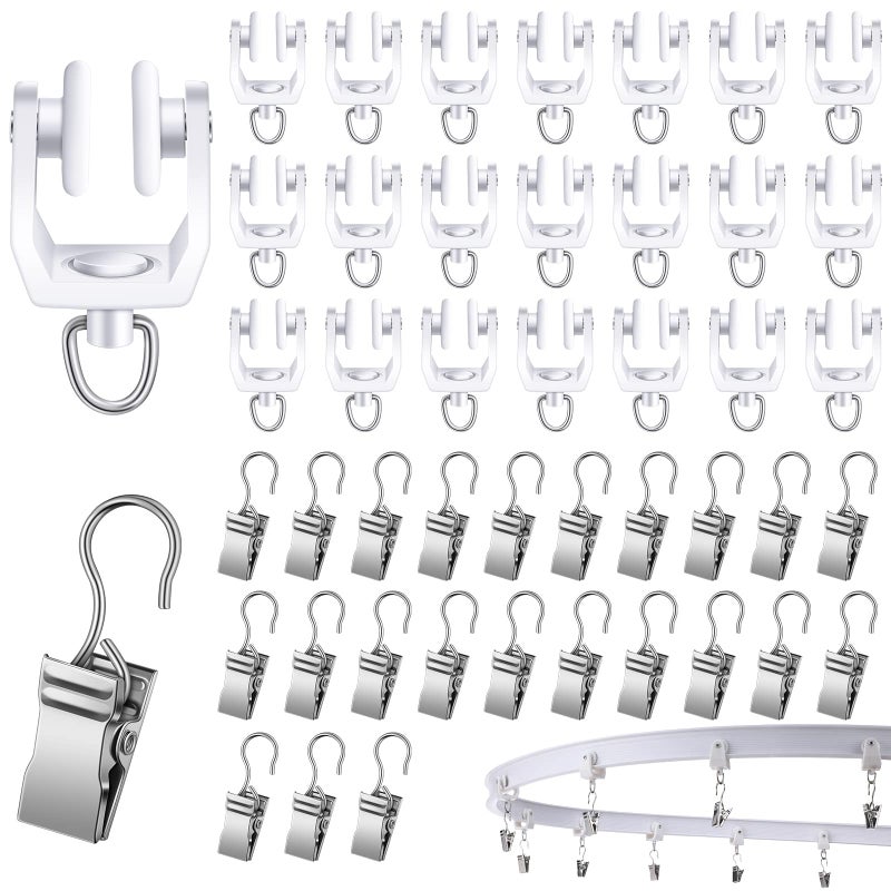Amyhill Amyhill 60 Pcs Curtain Track Roller Hooks Rail Ceiling Gliders Set Plastic Wheeled Curtain Carrier with Steel Glider Hooks for Shower Home Decoration 
