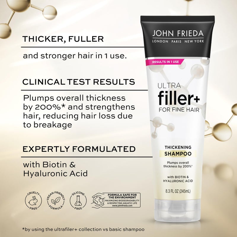 John Frieda ULTRAfiller+ Thickening Shampoo, Strengthening Shampoo for Damaged or Thin Hair, Infused with Biotin and Hyaluronic Acid to Strengthen Hair for Thicker Fuller Results, 8.3 Oz - Image 3
