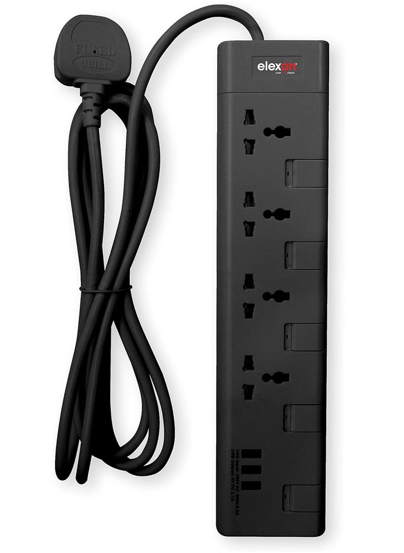 elexon 4 Way Power Extension With 3 Usb Ports 2 Meter  - Image 2