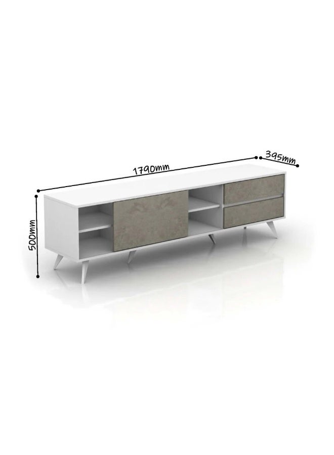 Baity Modern TV Stand with 2 Drawers and 2 Open Shelves, Engineered Wood, White and Grey, 179 x 39.5 x 50 cm - Image 2