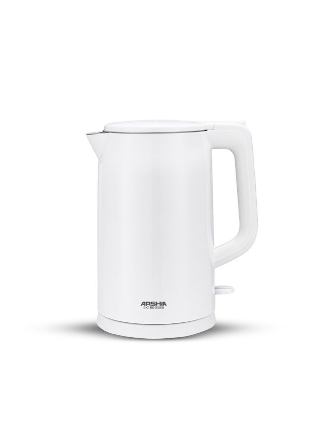 آرشيا غلاية كهربائية 1.7 لتر – قدرة 1500–1800 وات – قاعدة دوّارة 360 درجة – إيقاف تلقائي – حماية من الغليان الجاف – هيكل بلاستيك مزدوج العزل – ابيض – ضمان 18 شهر - Image 1