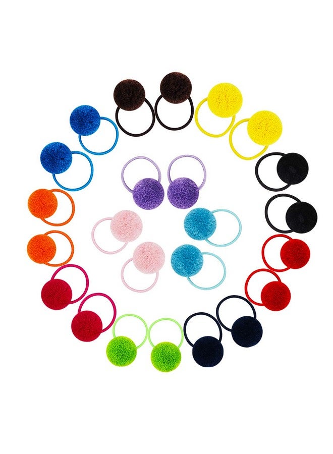Suyegirl Fishdown 24 Pcs Pom Ball Hair Ties Fluffy Pom Pom Ball Hair Band For Girls Toddlers Pigtail Ball Ponytail Holders For Girls - Image 1
