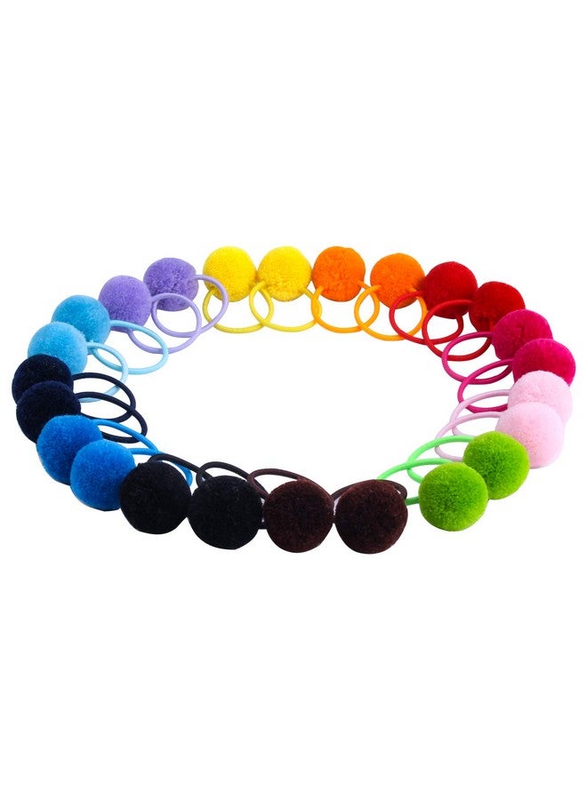 Suyegirl Fishdown 24 Pcs Pom Ball Hair Ties Fluffy Pom Pom Ball Hair Band For Girls Toddlers Pigtail Ball Ponytail Holders For Girls - Image 2