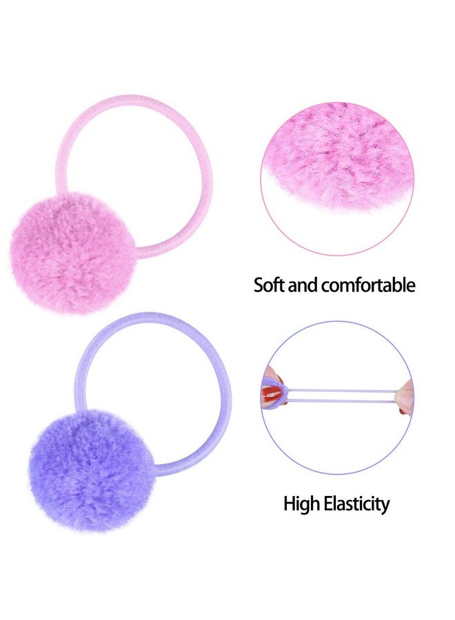 Suyegirl Fishdown 24 Pcs Pom Ball Hair Ties Fluffy Pom Pom Ball Hair Band For Girls Toddlers Pigtail Ball Ponytail Holders For Girls - Image 3