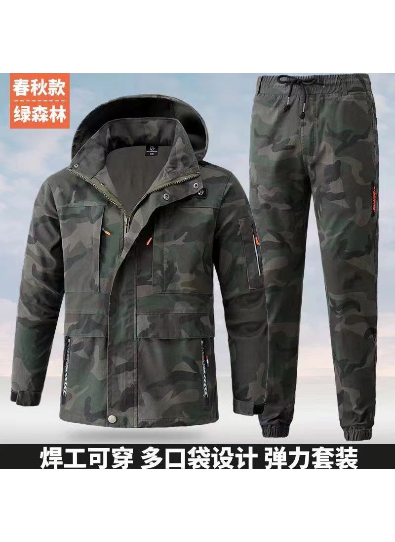 Generic Mens Cotton Work Suit For Spring Autumn Durable For Construction Auto Repair Welding Work Heat Wear Resistant Olive green  - Image 1