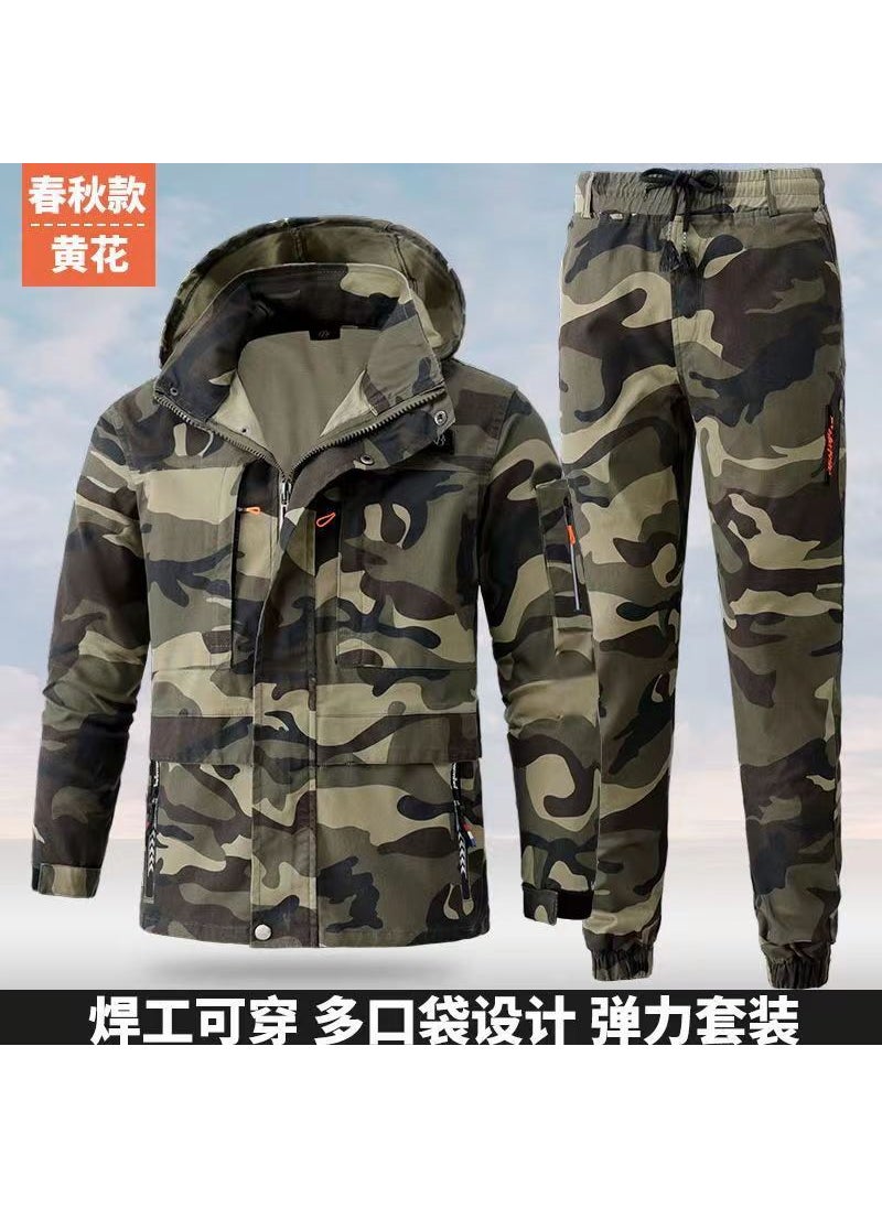 Generic Mens Cotton Work Suit For Spring Autumn Durable For Construction Auto Repair Welding Work Heat Wear Resistant Olive green  - Image 2
