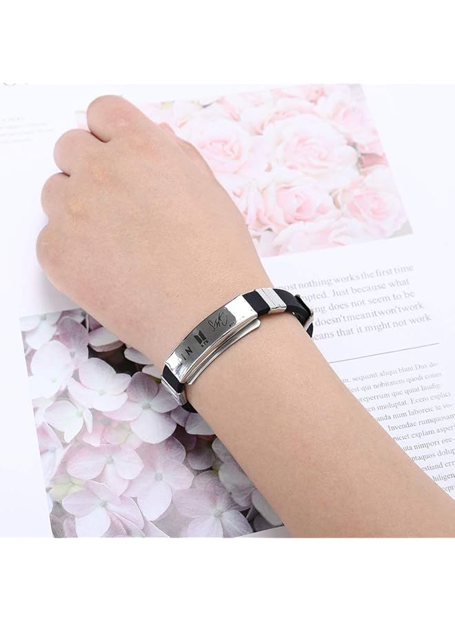 تشيميز أصفر سوار من الفولاذ المقاوم للصدأ مطلي بالفضة من السيليكون بتصميم رائع من مجموعة Kpop Bts للجنسين باللون الفضي؛ الأسود | Ycfjbr 01Jin Slbk - Image 2