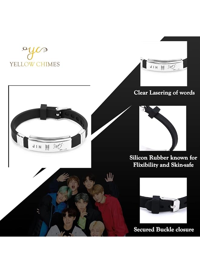 تشيميز أصفر سوار من الفولاذ المقاوم للصدأ مطلي بالفضة من السيليكون بتصميم رائع من مجموعة Kpop Bts للجنسين باللون الفضي؛ الأسود | Ycfjbr 01Jin Slbk - Image 4