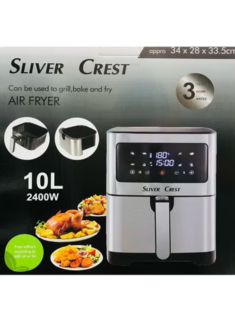 10L 2400W Large Capacity Digital Touch LED Air Fryer Household Multi-functional Oil-free Healthy Cooking Non-Stick Grill Smokeless Fully Fries Machine Timer Temperature Control Smart Electric Fryer Oven electric frying pan Grill Kitchen Appliance