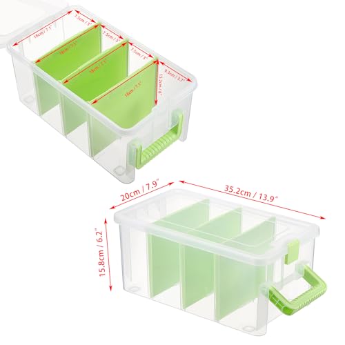 BTSKY Clear Plastic Dividing Storage Box with 4 Deep Compartments Adjustable Storage Bin with Lid Portable Craft Container Multipurpose Sewing Box Art Supply Organizer, 13.9x7.9x6.2 Inches, Green - Image 4