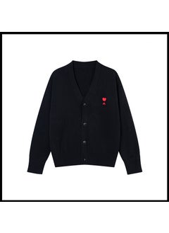 Trendy Brand Love Knit Cardigan Oversized V-Neck Sweater Black [a8116 cotton yarn style]