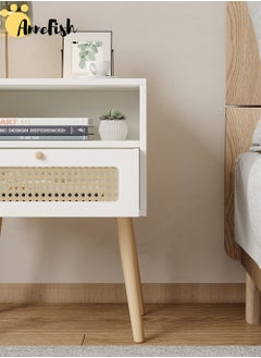 AnneFish 45*35*60cm Rattan Nightstand with Drawer Home Bedside Table 2-Tier Modern Nightstands End Coffee Table with Open Storage Shelf for Bedrooms  - Image 4