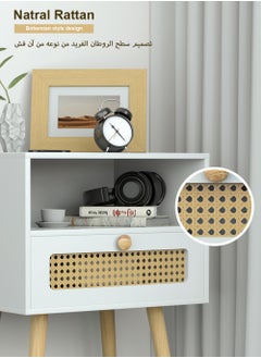 AnneFish 45*35*60cm Rattan Nightstand with Drawer Home Bedside Table 2-Tier Modern Nightstands End Coffee Table with Open Storage Shelf for Bedrooms  - Image 5