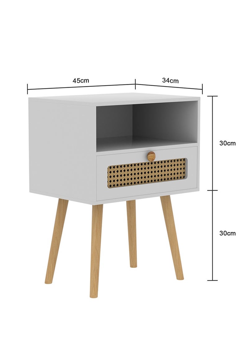 45*35*60cm Rattan Nightstand with Drawer Home Bedside Table 2-Tier Modern Nightstands End Coffee Table with Open Storage Shelf for Bedrooms