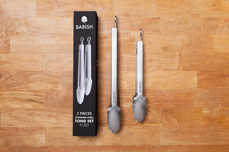 Babish 2-Piece Locking Kitchen Tongs Set â€“ 12â€ & 9â€ Stainless Steel Cooking Tongs with Non-Slip Grip â€“ Heavy-Duty BBQ, Grilling & Serving Tools - Image 3