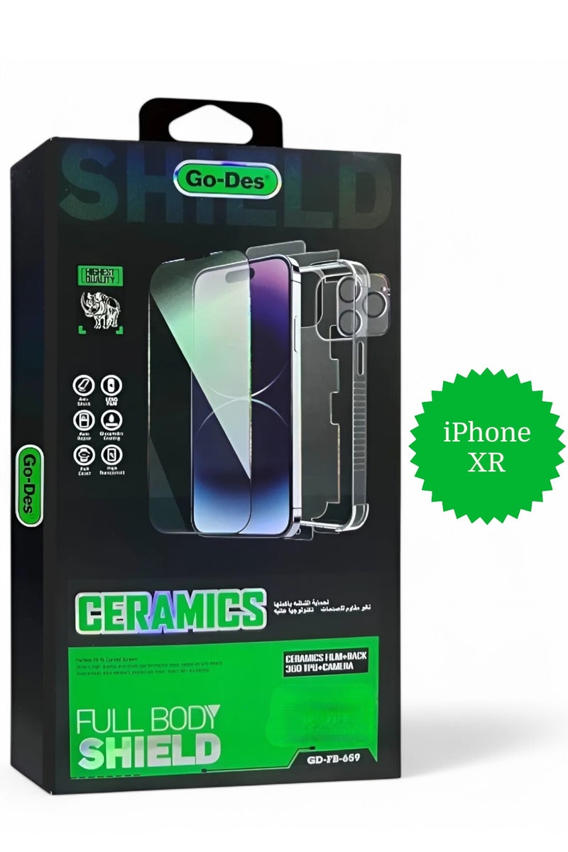 جو-ديز بكج الحماية الكاملة لـ آيفون اكس آر (iPhone XR) جراب حماية مصنوع من مواد عالية الجودة, حماية الشاشة بوضوح عالي, واقي عدسات الكاميرا, واقي لحماية خلفية الهاتف, حماية قصوى ضد الخدوش والكسر