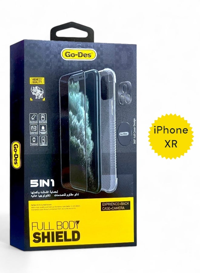 بكج الحماية الكاملة لـ آيفون اكس آر (iPhone XR) جراب حماية مصنوع من مواد عالية الجودة, حماية الشاشة بوضوح عالي, واقي عدسات الكاميرا, واقي لحماية خلفية الهاتف, حماية قصوى ضد الخدوش والكسر