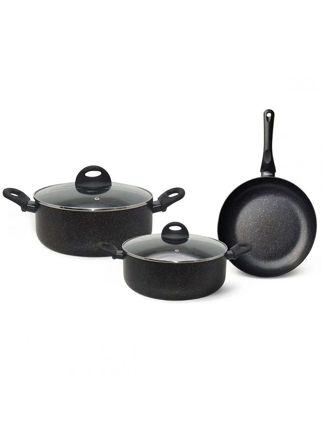 DANUBE HOME Promo 5-Piece Cookware Set -2.6Mm Pressed Aluminum With Non Stick Coating Cooking Pots And Pans With Cover For Kitchen & Dining Room L63Xw37Xh17.5Cm - Black