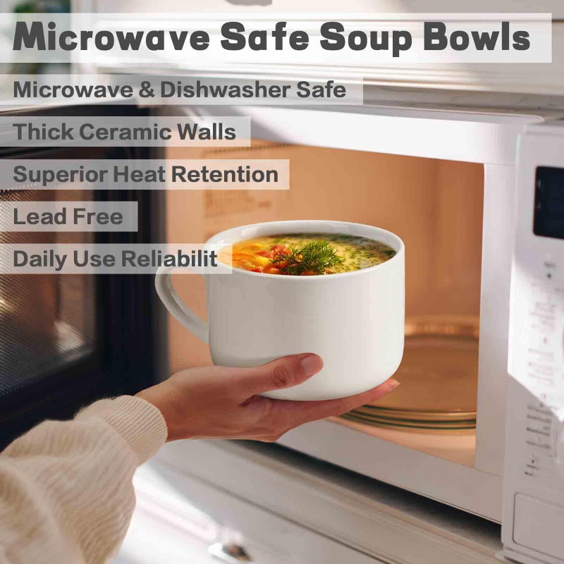 Wareland Soup Bowls with Handles & Spoons, 30oz Ceramic Ramen Bowl with Lid, Large Soup Mugs/Cups for Instant Noodle, Big Cereal Bowls for Oatmeal, Soup Containers with Lids, Set of 2, White - Image 4
