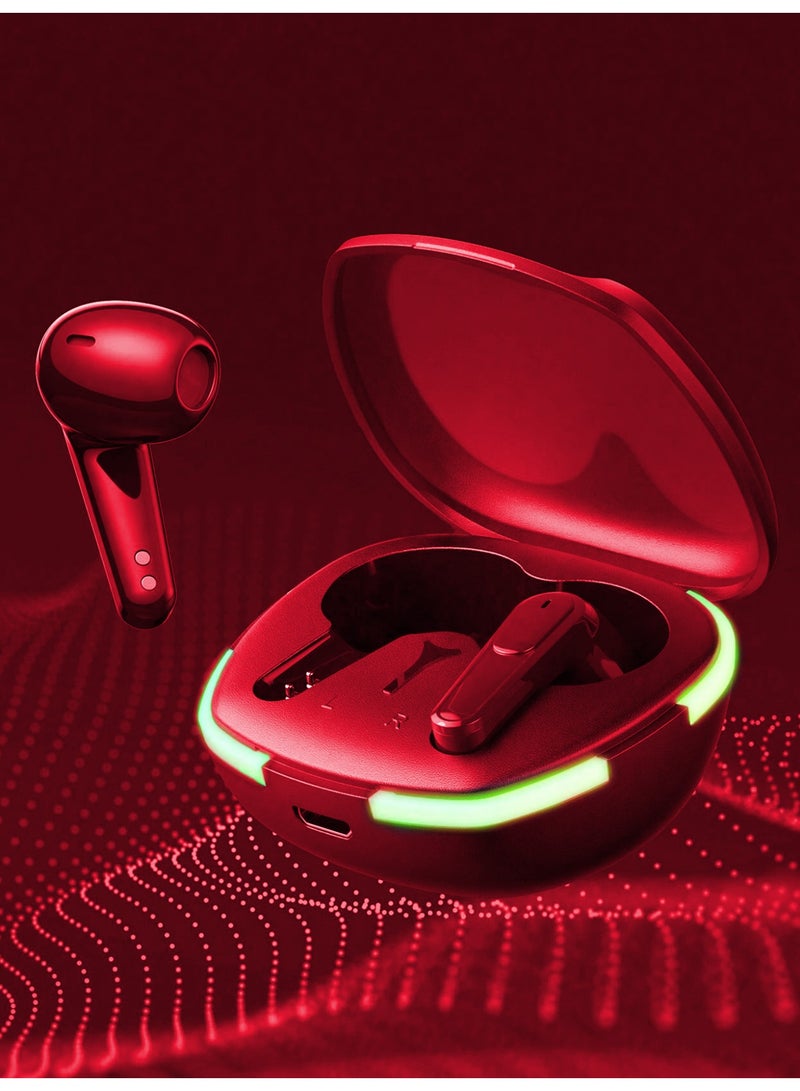 سماعة ألعاب مزودة بتقنية البلوتوث، وأضواء LED ملونة، وفك تشفير صوت AAC عالي الجودة، وميكروفون مدمج، وتقنية تقليل الضوضاء الذكية، وتصميم مريح للارتداء، ومزامنة صوتية وبصرية منخفضة الكمون، وتأتي مع علبة شحن. - Image 1