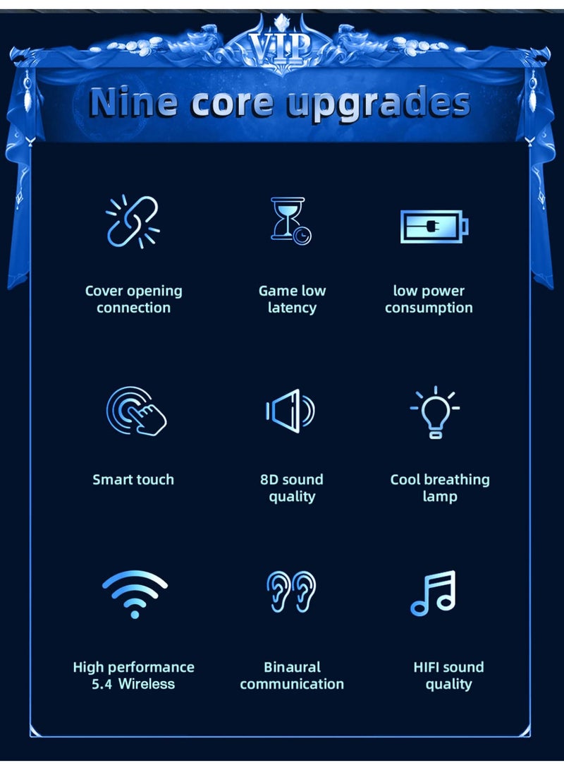 سماعة ألعاب مزودة بتقنية البلوتوث، وأضواء LED ملونة، وفك تشفير صوت AAC عالي الجودة، وميكروفون مدمج، وتقنية تقليل الضوضاء الذكية، وتصميم مريح للارتداء، ومزامنة صوتية وبصرية منخفضة الكمون، وتأتي مع علبة شحن. - Image 3