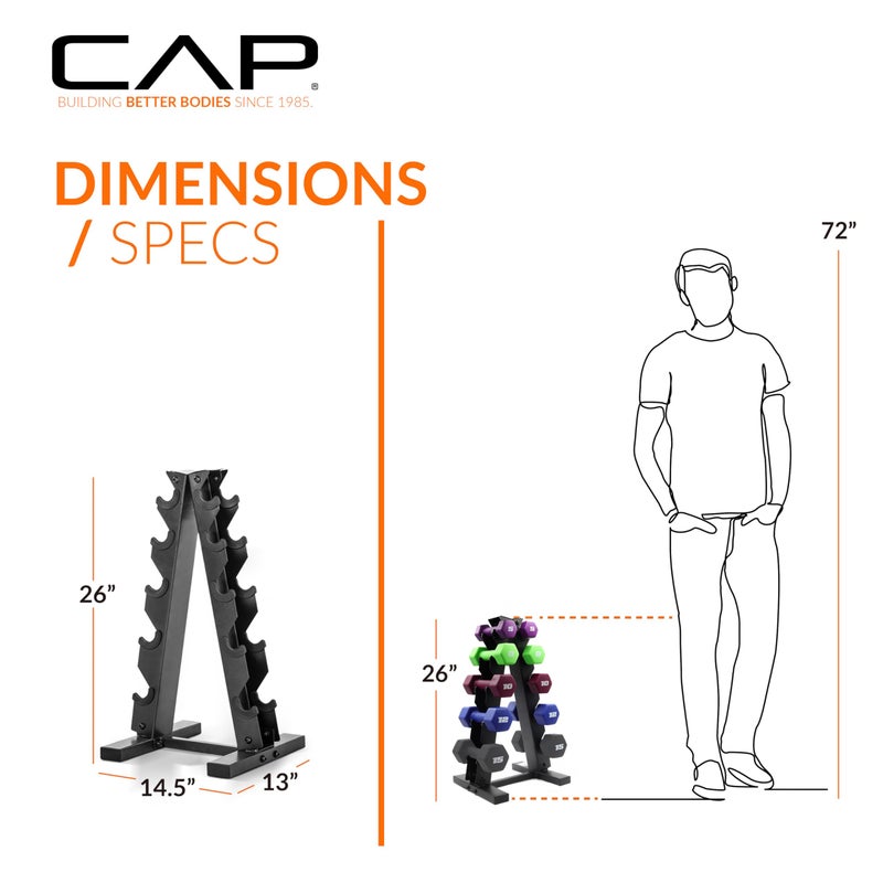 CAP Barbell 100 LB Set of Neoprene Dumbbells with Rack Color Series | 5, 8, 10, 12 and 15 LB pairs - Image 5