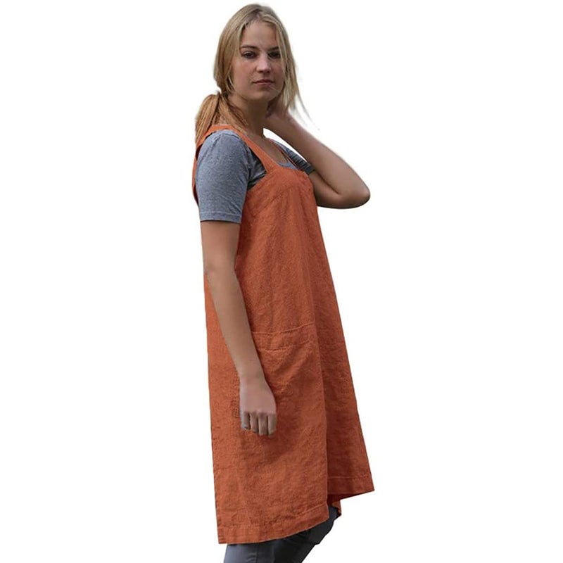 WROLEM Women 's Cross Back Pinafore Apron with Large Pockets Home Kitchen  Restaurant  Coffee house Cooking Gardening Works Orange-XL - Image 2