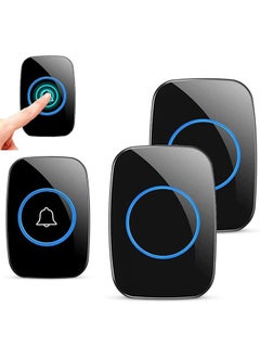 Sthxyfaith Waterproof Wireless Doorbell with UK Plug, 2 Receivers and 1 Transmitter with LED Display, 5 Levels of Volume, 60 Melodies, Cordless Doorbell for Home, Office, Apartment, Hotel, Warehouse and Anti-Theft,Black  - Image 1
