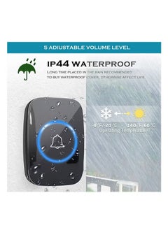 Sthxyfaith Waterproof Wireless Doorbell with UK Plug, 2 Receivers and 1 Transmitter with LED Display, 5 Levels of Volume, 60 Melodies, Cordless Doorbell for Home, Office, Apartment, Hotel, Warehouse and Anti-Theft,Black  - Image 4