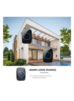 Sthxyfaith Waterproof Wireless Doorbell with UK Plug, 2 Receivers and 1 Transmitter with LED Display, 5 Levels of Volume, 60 Melodies, Cordless Doorbell for Home, Office, Apartment, Hotel, Warehouse and Anti-Theft,Black  - Image 3