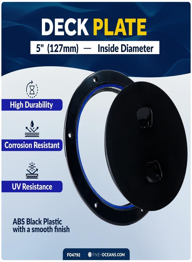 Five Oceans 5" Boat Hatch, Marine Access Hatch, Round Inspection Deck Plate Hatch with Detachable Cover, UV Resistant ABS Black Plastic, for Pontoon, Fishing Boat, Bass Boat, Yacht, Sailboat - FO4792 - Image 2