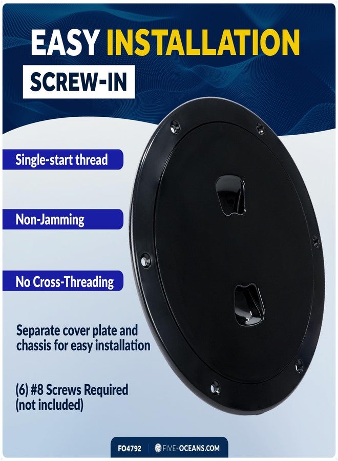 Five Oceans 5" Boat Hatch, Marine Access Hatch, Round Inspection Deck Plate Hatch with Detachable Cover, UV Resistant ABS Black Plastic, for Pontoon, Fishing Boat, Bass Boat, Yacht, Sailboat - FO4792 - Image 4