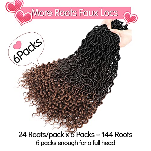 Karida Faux Locs Crochet Hair 24 Inch, 6 Packs Pre Looped Goddess Locs Crochet Hair, Wavy Crochet Faux Locs With Curly Ends, Boho Faux Locs Crochet Hair For Black Women (24 inch, T30#) - Image 2