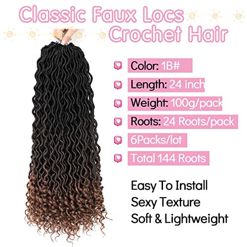 Karida Faux Locs Crochet Hair 24 Inch, 6 Packs Pre Looped Goddess Locs Crochet Hair, Wavy Crochet Faux Locs With Curly Ends, Boho Faux Locs Crochet Hair For Black Women (24 inch, T30#) - Image 3