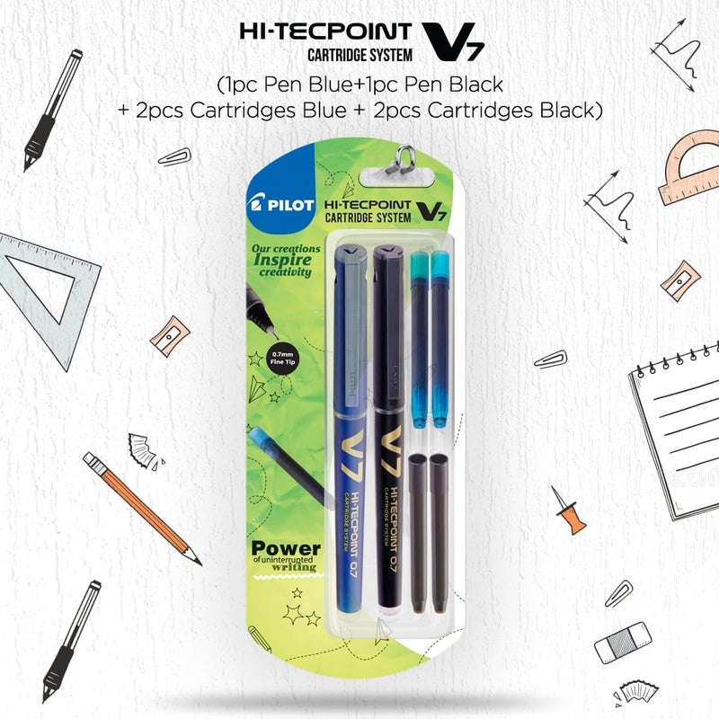 بايلوت قلم V7 Hi-Tecpoint بنظام خرطوشة - قلم أزرق، قلم أسود، خرطوشتان أزرقتان، خرطوشتان سوداوان - Image 5