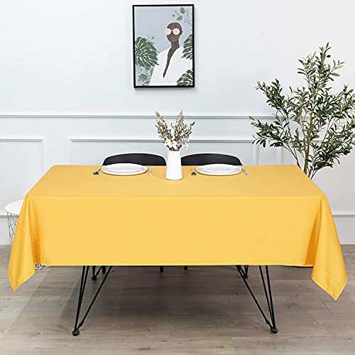 ATOOTFUSION Soft Cloth 4 Seater Rectangular Tablecloths Wedding Party Patio Table Covers Event Tablecloth (Yellow Tablecloth) - Image 5