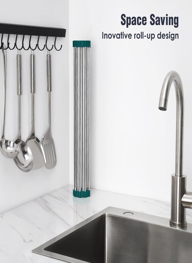 Tomorotec حامل تجفيف الأطباق القابل للطي من توموروتيك المصنوع من الفولاذ المقاوم للصدأ، حامل تصريف متدحرج فوق الحوض، أداة مطبخ متعددة الاستخدامات، منظم حوض تصريف، رف تخزين موفر للمساحة لحامل الحوض - Image 3